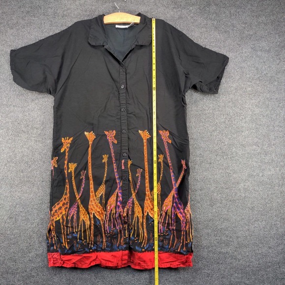 Fundamentals Womens Button Up Shirt Dress Black OSFM Giraffes Animals - Picture 10 of 11